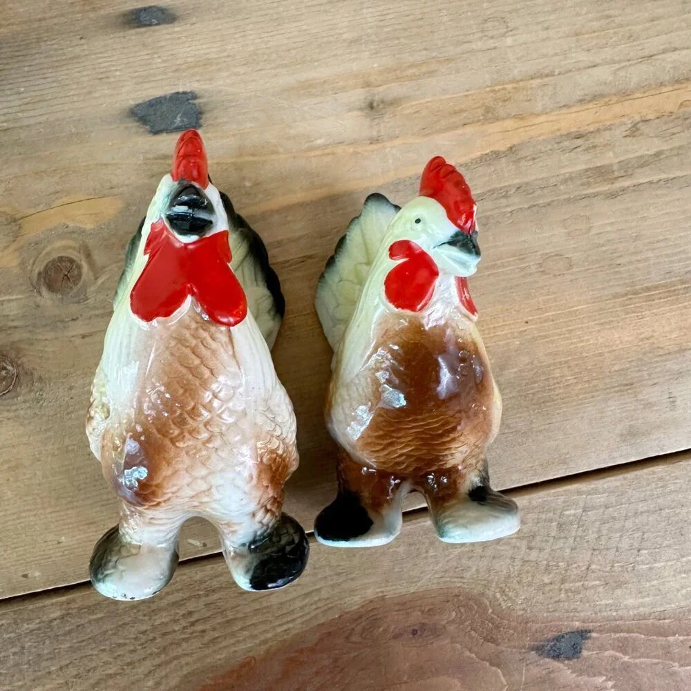 Vintage Chicken Salt Pepper‎ Shakers Rooster Hen Ceramic Shaker Farm Decor
